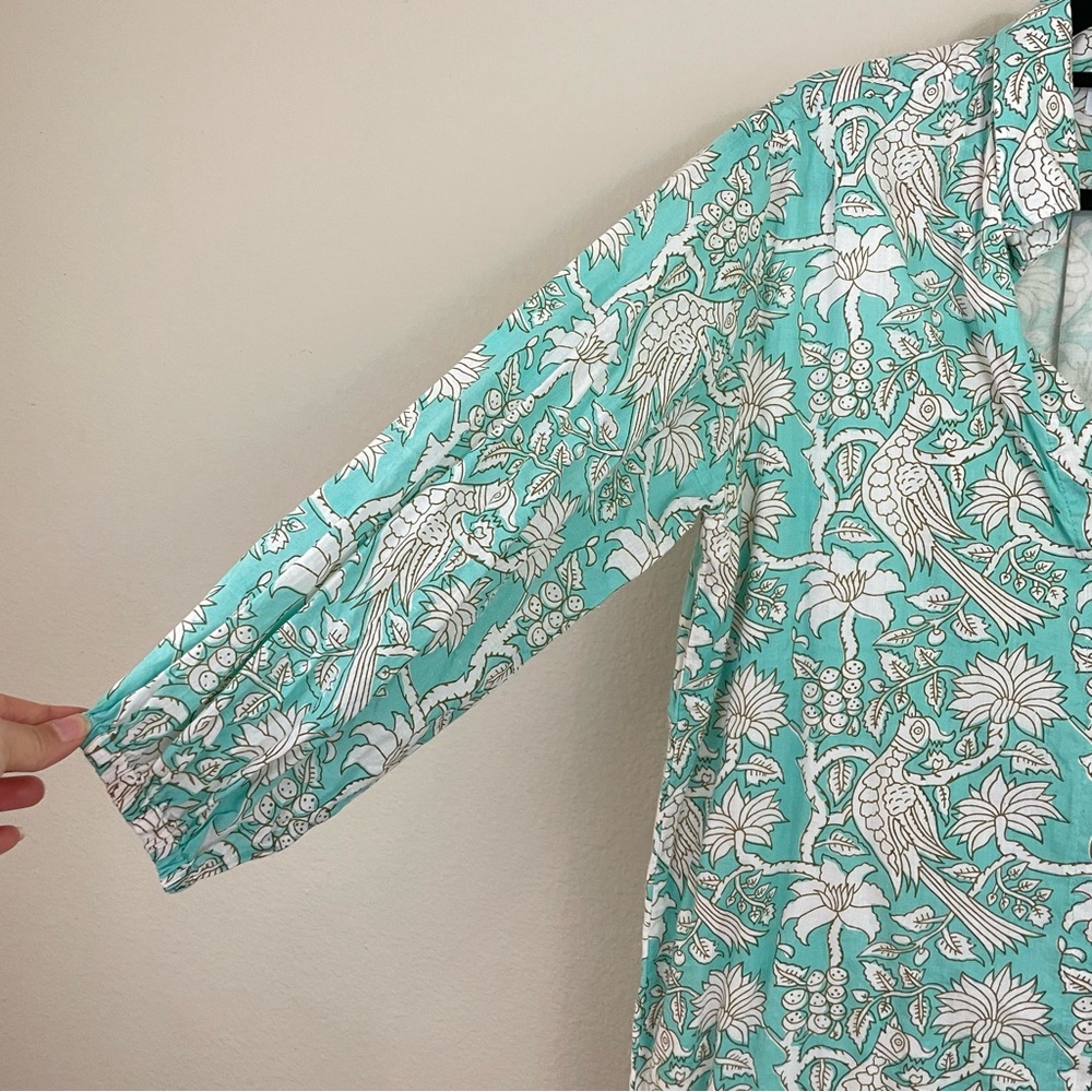 Holly Shae Blue Floral Paisley Cotton Shift Tunic Dress Resortwear One Size - Picture 4 of 14